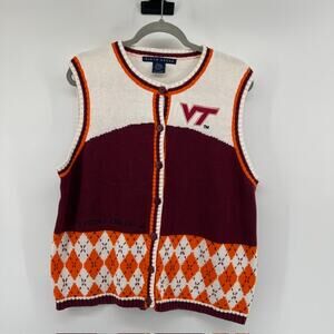 VTG Virginia Tech Hokies Fighting Gobblers Sweater Vest Womens L Embroidered